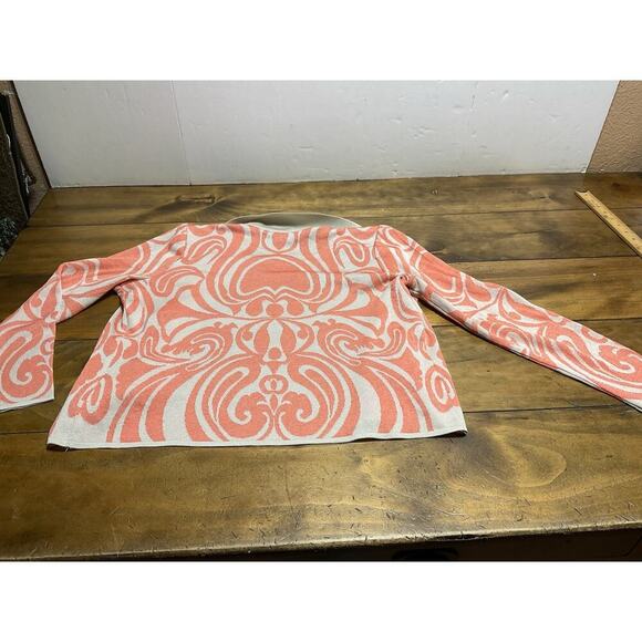 Ming Wang Cardigan Sweater Size Small Tan Coral Print Open Front Knit - Picture 12 of 12